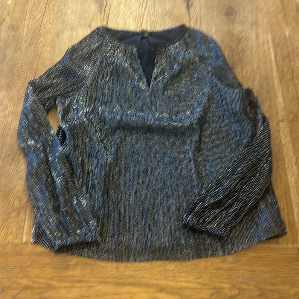 Banana Republic Metallic Black and Silver Long-Sleeve Blouse